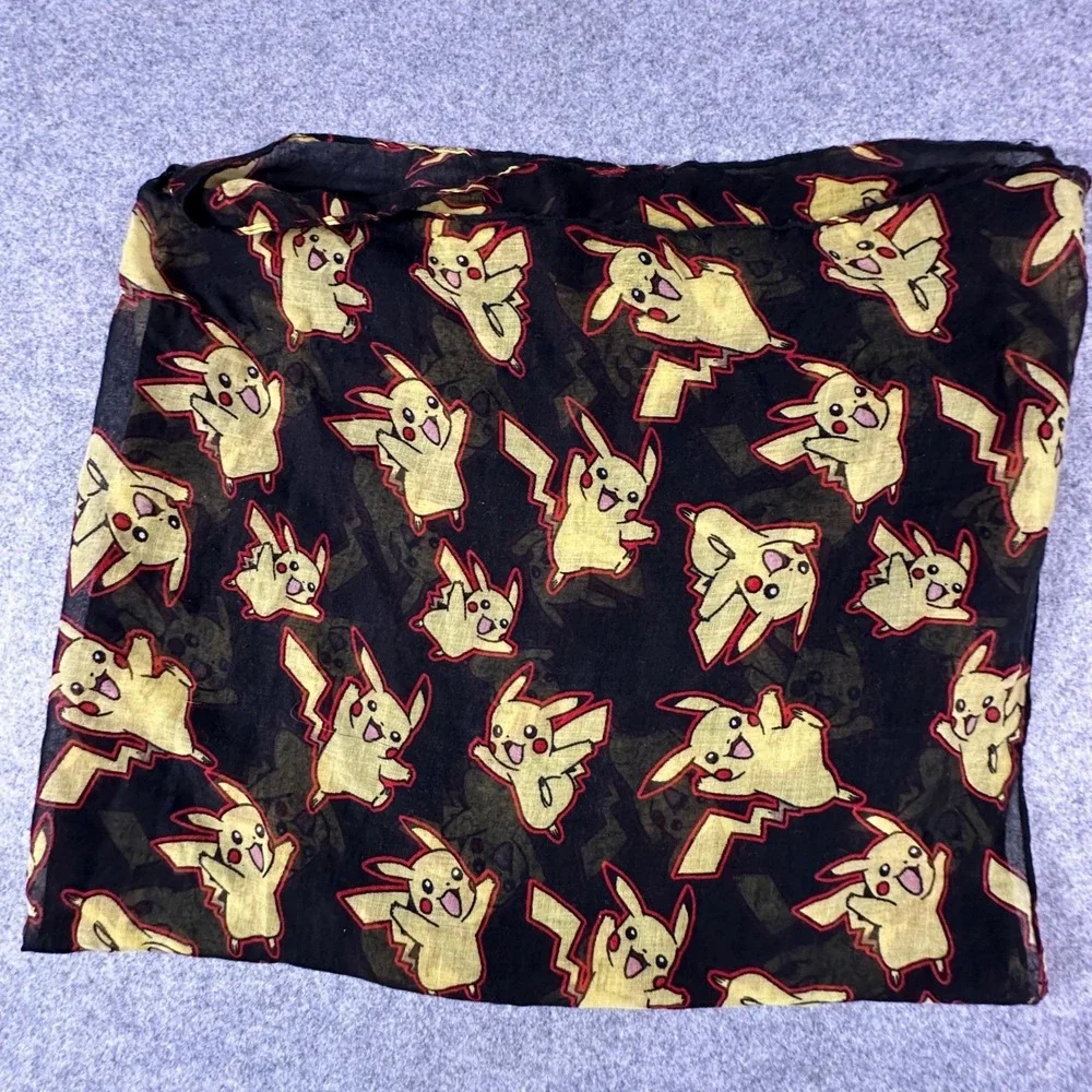 Pokemon Pikachu Scarf One Size Black Unisex Polyester Gauze Wrap 72x42